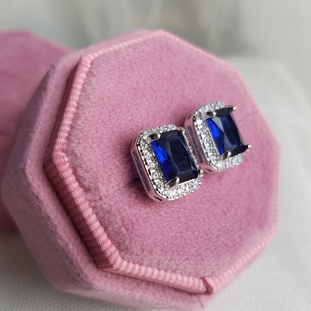 Swarovski Elements 925 Silver Emerald-Cut Blue Sa… - image 4